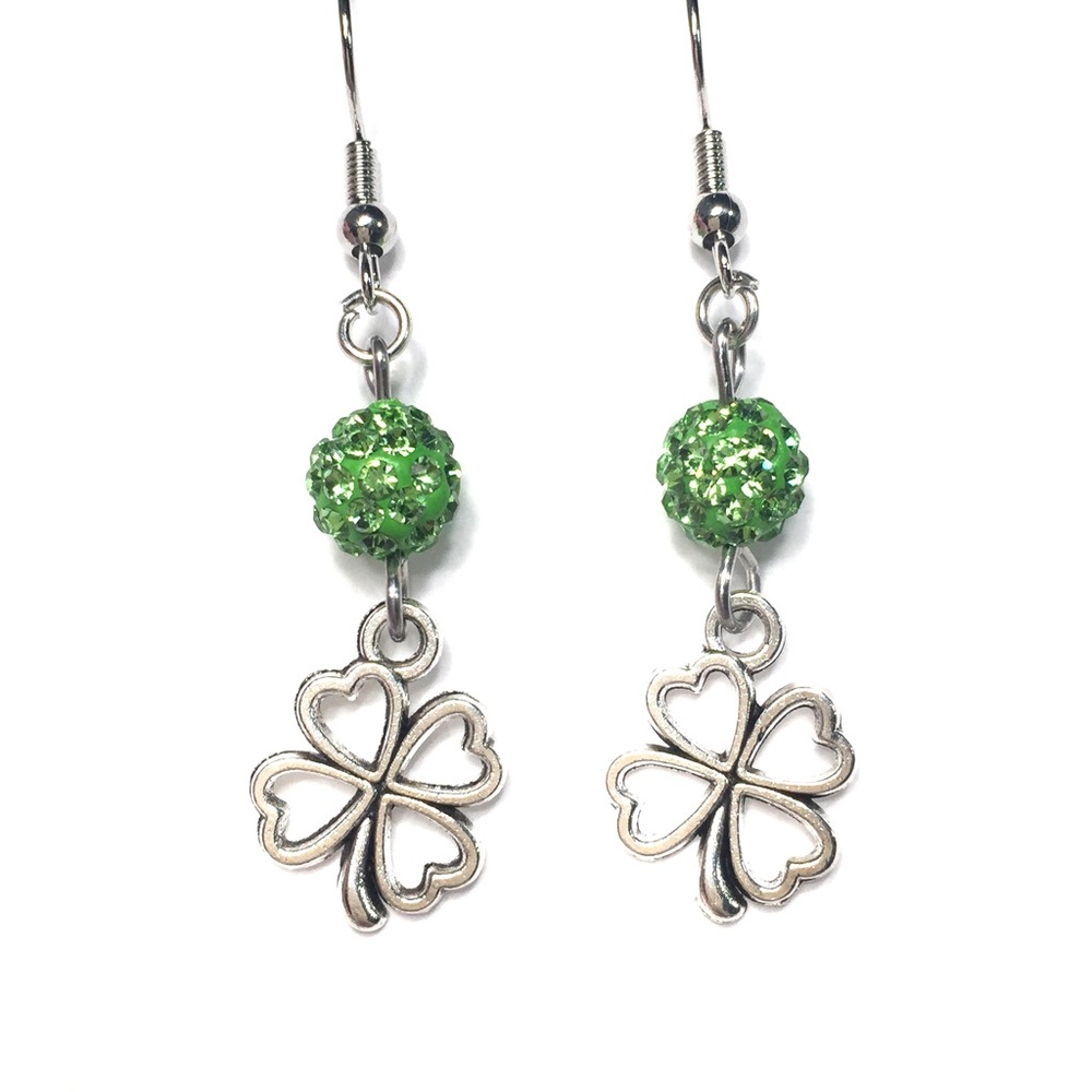 Shamrock Clover Green Rhinestone Drop Dangle Earrings Women St. Patrick’s Day
